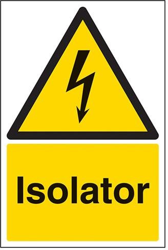 V Safety Isolator Warning Sign - 200mm x 300mm - Self Adhesive Vinyl