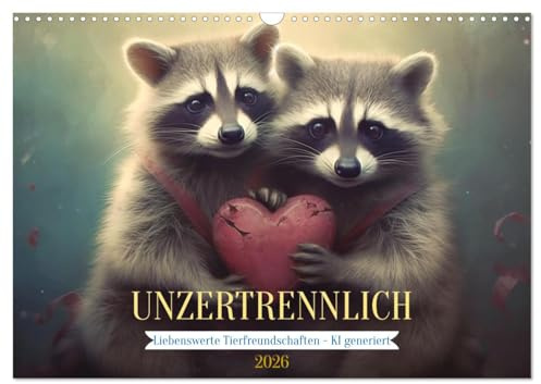 Unzertrennlich (Wandkalender 2026 DIN A3 quer), CALVENDO Monatskalender: Herzerwärmende tierische Freundschaften - KI generiert (CALVENDO Tiere)