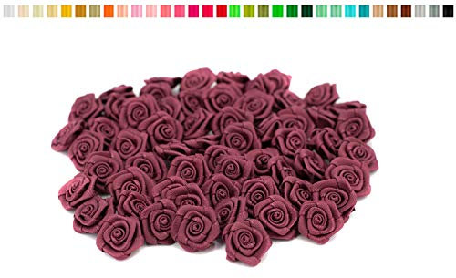 Rosen 15 mm x 20 Stück Satinrosen Aufnäher Deko Blumen Röschen zum Basteln Haarschmuck kleine Rosenköpfe Farbe: beere 280