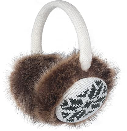 ZLYC Damen Mädchen Winter Druckdessiniert Kariert Ohrenschützer Ohrenwärmer aus Fauxfell (Schneeflocke weiß),Einheitsgröße