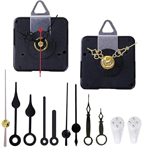 Miniatur-Uhrwerk-Mechanismus mit 5 Paar kurzen Zeigern, Quarzmotor-Set, batteriebetrieben, DIY-Reparaturteile, Ersatz, max. 38,1 cm (15/32 Zoll) Zifferblattdicke, 2,2 cm Schaftlänge, 2 Stück