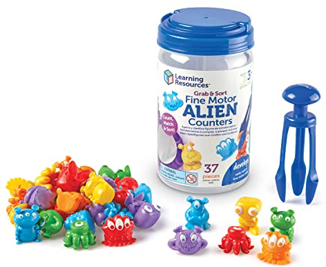 Learning Resources Grab & Sort Fine Motor Alien Counters, STEM Toy, Age 3+ | Colourful alien counters make counting, sorting and matching activities more engaging during preschool learning and play
