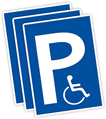 STROBO Lot de 3 panneaux de stationnement XXL pour handicapés 30 x 40 cm en PVC robuste 5 mm pour parking en fauteuil roulant uniquement avec carte d'identité avec protection UV