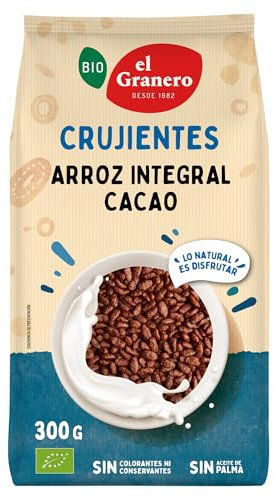 El Granero Integral - Arroz Integral Hinchado con Agave y Cacao BIO - 300 g - Fuente de Fibra y Antioxidantes - Rico en Minerales Esenciales - Apto para Veganos