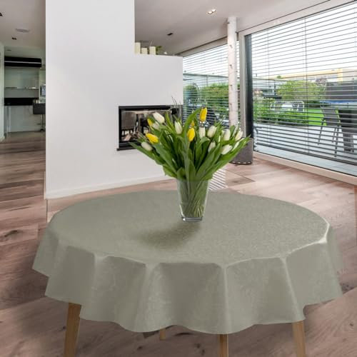 laro runde 140 cm wachstuchtischdecke wachstischdecke abwashbar PVC tischdecke Wachstuch wasserabweisend Garten tischdecke, Muster:Grau Meliert