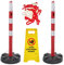 AUA SIGNALETIQUE -Kit 2 POTEAUX PVC Ø 63 mm sur Socle Lesté Classe 2 + Chaîne de signalisation 2 m – Rouge/Blanc + Chevalet Accès Interdit (Kit Balisage Accès Interdit)