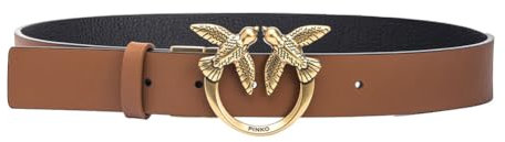 Pinko Love Berry H3 Belt Pelle BOTTALATA+Vit.Seta Cintura, ZL2Q_Nero/Cuoio-Antique Gold, S Donna