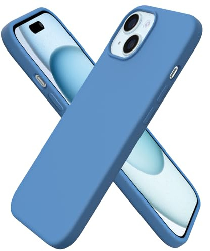 ORNARTO Compatible with iPhone 15 Case 6.1, Slim Liquid Silicone 3 Layers Full Covered Soft Gel Rubber 15 iPhone Case Cover 6.1 inch-Blue