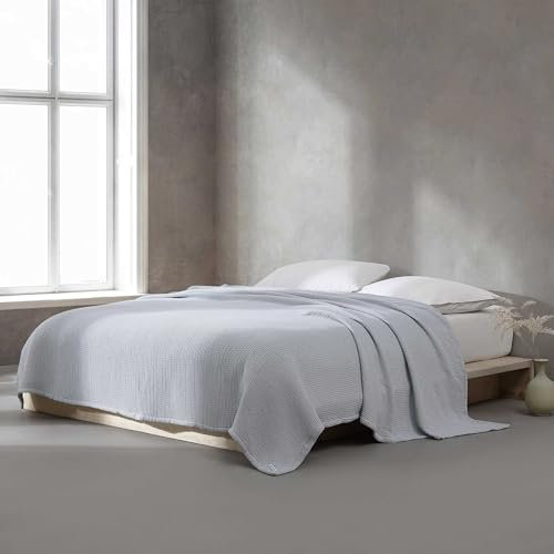 Calvin Klein - King-Size-Decke, weiche Baumwolle, Heimdekoration, Wabenmuster, Bettwäsche (Dawn Blue, King)