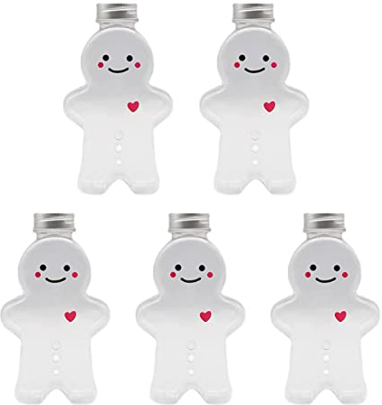 Yisawroy Süßigkeitenglas mit Lebkuchenmann, für Süßigkeiten, Kekse, versiegeltes Glas, Kunststoff, Trinkflasche, Milch, Tee, 5 Stück