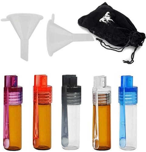 LHTHT 51 mm Gewürzpulver Werkzeug mit Löffel Bullet Glas kleine Aufbewahrungsflasche,2 Mikrotrichter,Samtbeutel.Glasvile mit Löffel ffür Reisen im Freien(5 Stück)