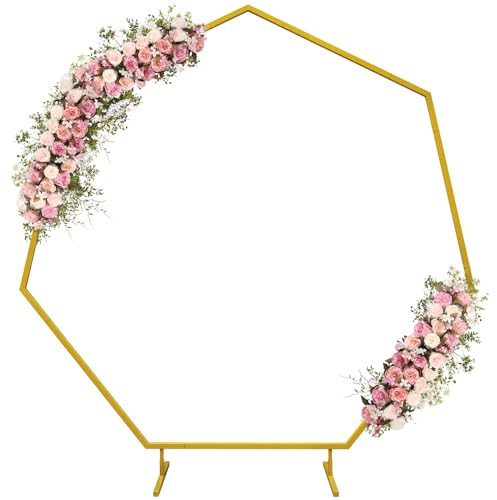 Metal Wedding Arch 7.5ft Heptagonal Arch Stand Golden Balloon Arch kit Garden Arbor Frame Heptagonal Backdrop Stand Background Decoration for Wedding Birthday Party Baby Shower (Gold)