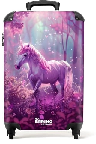 NoBoringSuitcases.com Kinderkoffer, Koffer Klein Mit Rollen, Reisekoffer, Handgepäck Koffer, Koffer TSA Schloss, Koffer Mädchen, Kinder Koffer, Trolley Handgepäck 55x40x20 cm (Einhorn - Magenta)