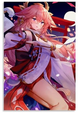 FBBINKA Game Genshin Impact Yae Miko, Wohnzimmer-Dekor, moderne ästhetische Wandkunst, Poster, Geschenk für Freunde, ungerahmt, 60 x 90 cm