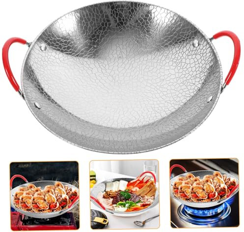 LALADEFIEE Vástago binaural de acero inoxidable. wok chino wok asiático paella sartén parrillas para barbacoa inoxidable kitchen gadgets olla de ramen coreano olla de acero inoxidable Silver