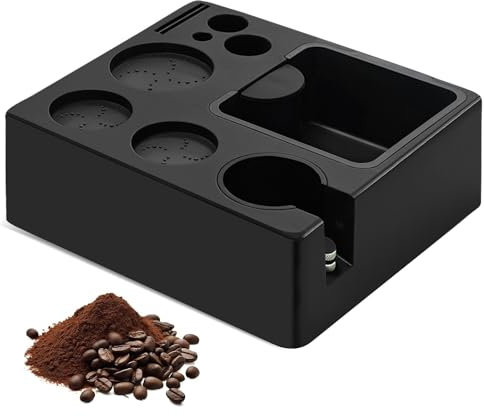 GOURDBRO Tamperstation für Barista (51-58mm), Einstellbare Coffee Tamping Station mit Abklopfbehälter für Siebträger, Schwarz Espresso Station aus ABS, Groß Andrückstation für alle Barista Zubehör
