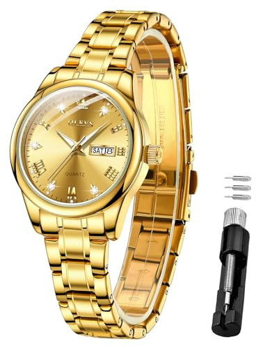 OLEVS Women Watch Stainless Steel Waterproof Diamond Small Face Quartz Analog Ladies Watches Fashion Gold Dial Women Wrist Watch