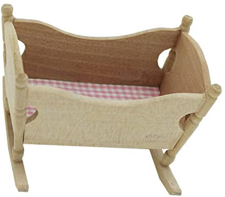 BESTonZON Mini Boys and Girls Doll House Furniture Wooden Cradle Toy for Preschool Toys