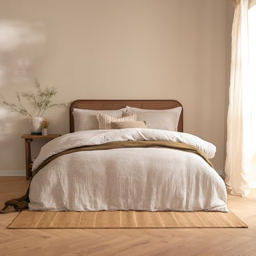 Yard Perrie Leaf Duvet Cover Set (Natural, King) | Relaxed cotton muslin with a reversible floral design