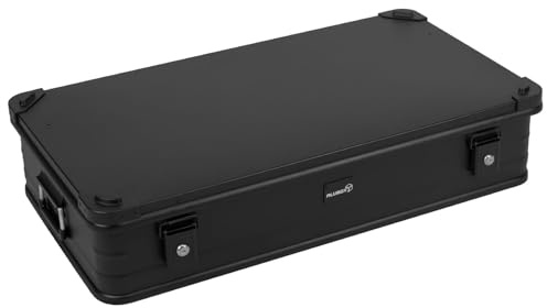 Alubox Alukiste abschließbar E141-17-BLACK - Premium Aluminium Lagerbox 67 Liter - Deckel mit Stapelecken und Gummidichtung - inklusive Schlösser - Bodenmaß E141 - Innenhöhe 17 cm - komplett schwarz