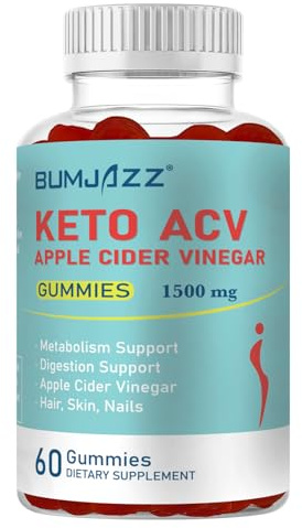Keto-ACV-Gummibärchen 1500 mg – 60 Stück Stoffwechselanregung mit Apfelessig – Glutenfrei – Formel für Männer und Frauen