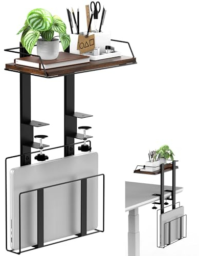 Alyoen Clamp-On Desk Shelf with Under Desk Cable Book Management Tray, Adjustable Desk Storage Shelf for Office Table Gaming Accessories and Book Storage