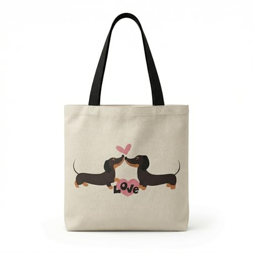 Damen-Tragetaschen aus Segeltuch, Beutel mit Dackel, Einkaufstasche, Dackel geschenke für Hundeliebhaber, Jutebeutel 38 x 40 cm, Shopping Sack für Frauen Mama Oma Freundin Kollegin