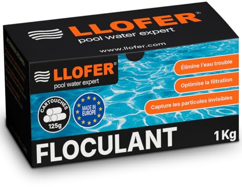 LLOFER -1 kg Floculant Pool Cartouches 8 x 125g pour systèmes de Filtration Sable & Verre. Floculant pour Piscine nettoyant, Entretien de Piscine, Accessoires de Piscine pour Une Eau Claire.