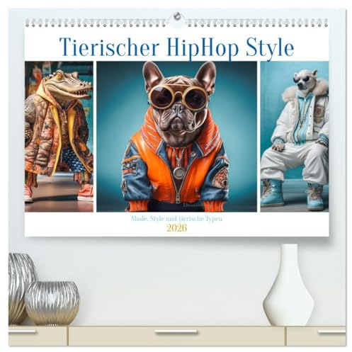 Tierischer HipHop Style (hochwertiger Premium Wandkalender 2026 DIN A2 quer), Kunstdruck in Hochglanz: Wie wäre es wenn Tiere Musik auflegen würden für Stimmung sorgen. (CALVENDO Spass)