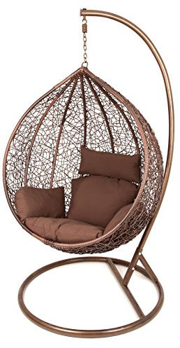 Fauteuil suspendu Estexo® avec panier en polyrotin - Armature - Fauteuil à bascule en rotin marron foncé