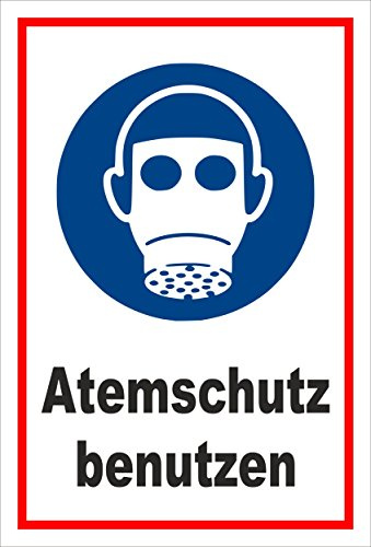Schild - Gebots-zeichen - Atem-schutz benutzen - entspr. DIN ISO 7010 / ASR A1.3 – 30x20cm mit Bohrlöchern | stabile 3mm starke Aluminiumverbundplatte – S00361-034-B +++ in 20 Varianten