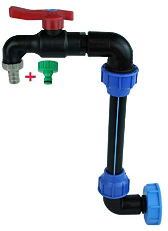 GASMIS IBC Schwanenhals 3/4 Auslaufhahn für Regenwassertank Wasserfaß Regenfass Container Tankhahn S60x6 PP Wasserhahn Absperrhahn 3/4X3/4X 1/2 IBC Adapter für das Bequeme Befüllen der Gießkanne