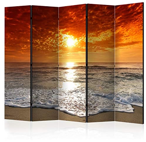 decomonkey Paravent Raumteiler Innen Strand Meer 225x172 cm 5 Teilig Beidseitig Room Divider Wall Raumteiler Stehend Trennwand Sichtschutz Spanische Wand Sichtschutzwand Wohnzimmer Holz Natur Sonne