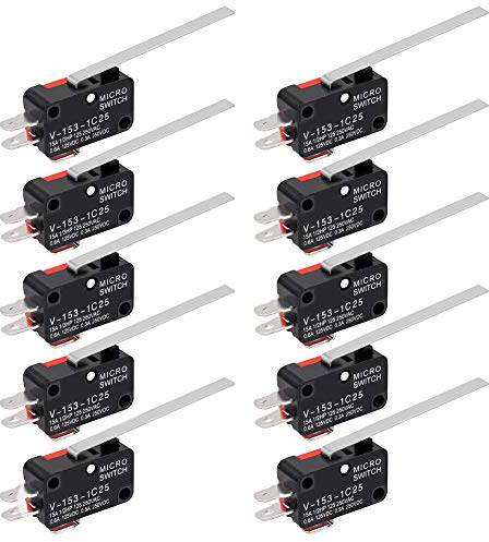 InduSKY 10 pezzi Micro Interruttore Finecorsa Mini interruttore a Leva Lunga SPDT 1NO 1NC Momentaneo Micro Interruttore A Levetta per Arduino