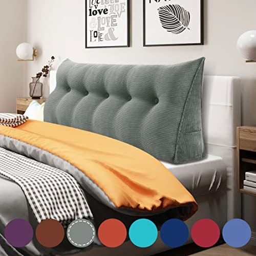 VERCART Rückenkissen Keilkissen Rückenlehne Kissen für Bett Sofa Kopfteil Gepolstert Bettkissen Wandkissen Sofakissen Groß Rueckenkissen Couchkissen Dekokissen Kordsamt Grau 160cm