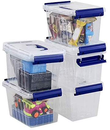 Eudokky 3 Liter Small Storage Box, Plastic Clear Box with Lid Set of 6