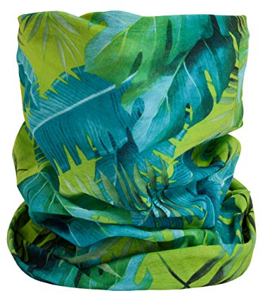 Alsino - Multifunktionstuch Schlauchschal Halstuch Bandana Kopfbedeckung Haarband Tuch Top Motive fester Sitz - atmungsaktiv extra lang bedeckt Mund, Nase und Hals (MF-473 Blätter grün)