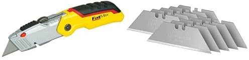 Stanley 0-10-825 Cutter à Lame Rétractable - Gamme Fatmax - Compact et Polyvalent - Ouverture une main - Jaune & 2-11-700 - Distributeur de 10 Lames Trapèze Gamme Fatmax - Lames Plus Tranchantes