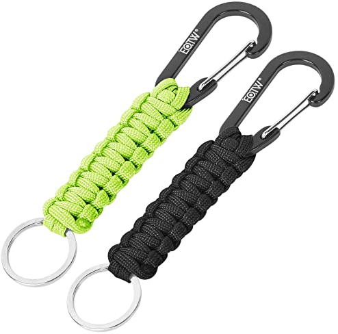 EOTW Paracord Schlüsselanhänger Karabiner Karabinerhaken D Ring Schlüsselband Schlüsselring für Motorrad Auto Camping Wandern Männer Frau Kinder (1 Schwarz & 1 Grün)