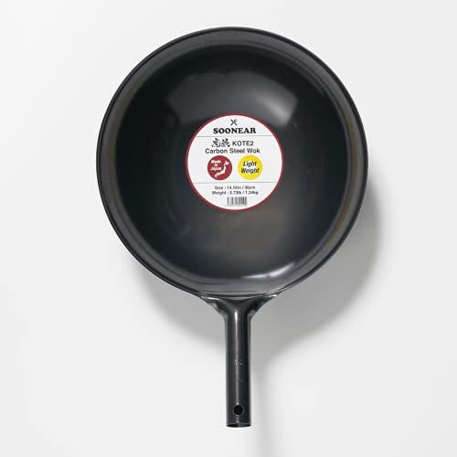 SOONEAR KOTE2 - Wok leggero in acciaio al carbonio con manico in acciaio al carbonio, senza rivetti