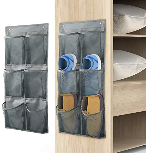 Yocice Zapatero montado en la pared, paquete de 2 unidades/puede almacenar 6 pares de tenis, con soportes adhesivos para colgar, estante organizador de almacenamiento, ganchos para zapatos de puerta