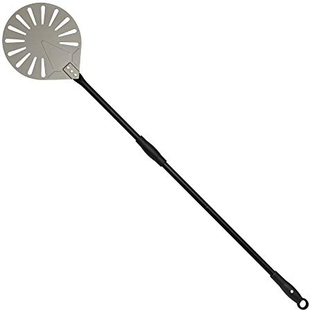 Karboby Pala de Pizza 23cm, Giratoria Pizzas Paleta Perforada de Aluminio Anodizado Duro con Mango Largo Retirable, Espátula para Pizza de Horno para Pan de Pizza