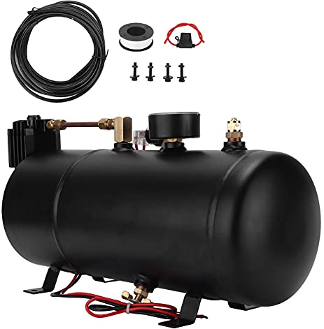 Hornkompressor, Qiilu 12V Air Horns Kompressor 3L 150PSI Lufttank Luftkompressor für Autos LKW Schiffe Züge (Schwarz)