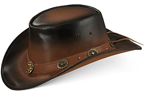 Black Forest Fox Cowboyhut Westernhut Leder Hut STAR für Herren Damen Terra Brown (XXL)