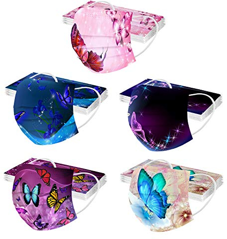 50Stück Erwachsene Mundschutz Einweg 3-lagig mit Motiv Bunt Mund Nasenschutz Cartoon Druck Tücher Atmungsaktiv Mund-Tuch Bandana Halstuch Schals für Männer Frauen (A05, 17x9.5cm)