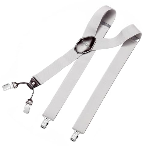 DonDon Hosenträger Herren extra stark hellgrau 3,5 cm Hosenträger Herren breit mit brauem Leder in Y-Form lang - Starke Clips passend für Anzug Jeans Chinos Vintage Rockabilly Suspenders