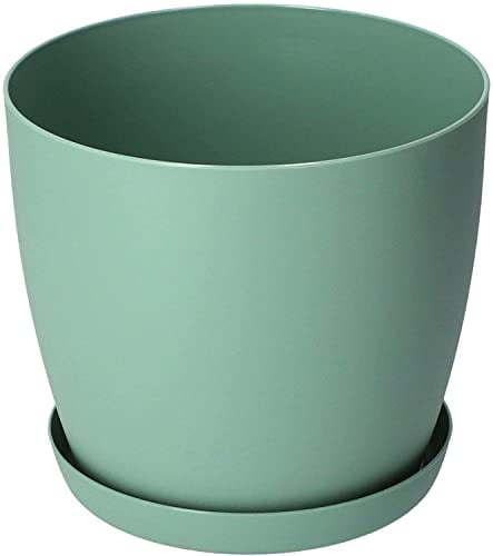 B2C Flower Pots 6 Colours 8 sizes Matt Plastic Plant Pots Planter + Saucer Tray Deco (Green Matt, 18 cm)