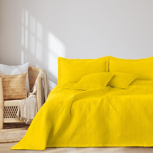 AmeliaHome Tagesdecke 170x210 cm Bettüberwürf zweiseitig Ultrasonic Ophelia | Steppung Polyester Gelb