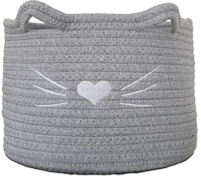 LUSE LIVE Kleiner gewebter Korb, Seil-Aufbewahrungskorb mit Griff, niedlicher Baumwollkorb für Kinderzimmer, Aufbewahrungskorb für Katzen, Hundespielzeug, grau, 25.4x25.4x17.8 cm