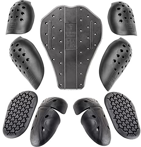Sas-Tec Viscoelastic Memory Foam Spine Back Protector Shoulder Elbow Knee & Hip Pad Inserts - Motorcycle Suit Full Body Slimline Armour Upgrade - Level 2 - 9 Piece Set (Back-Pad-14-Set)